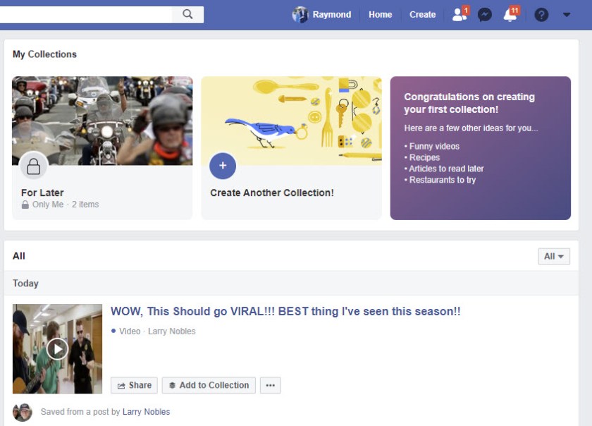Saved video on Facebook