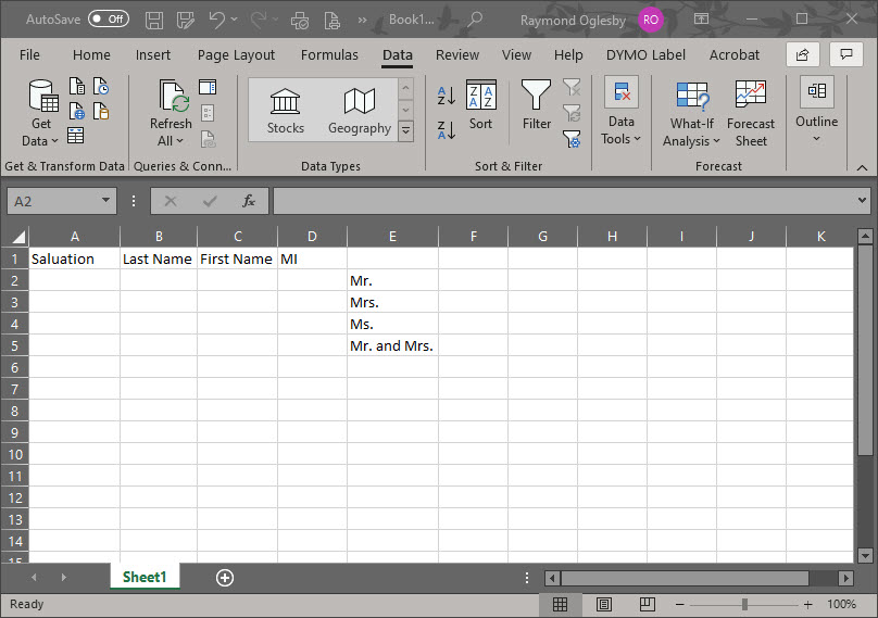 Excel Drop Down List Setup