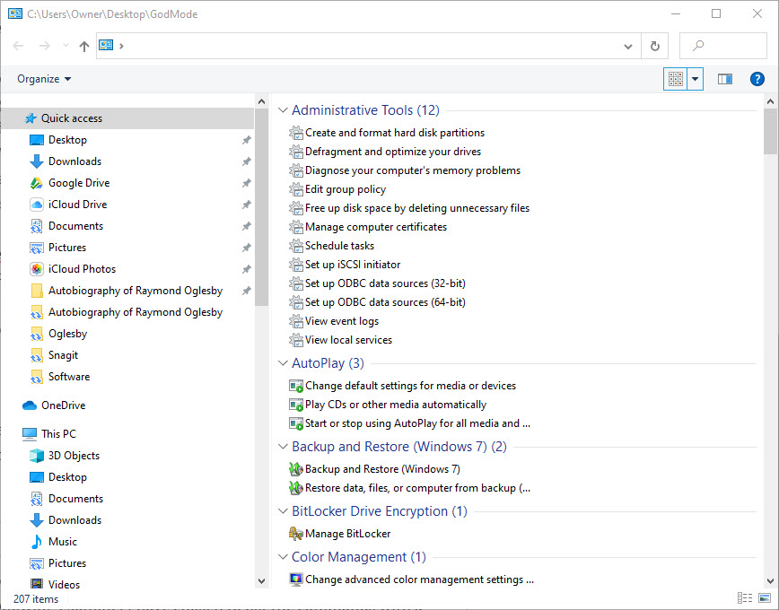 God Mode with Small Icons