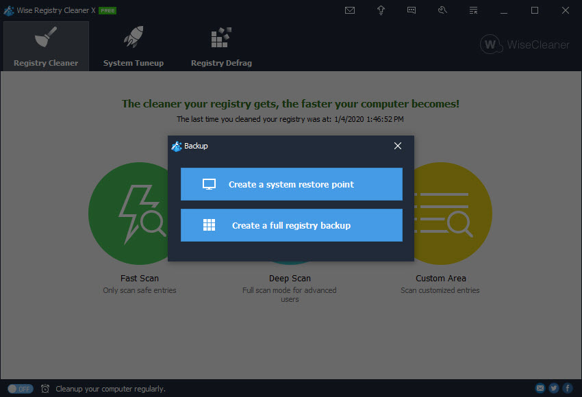Wise Registry Cleaner Options