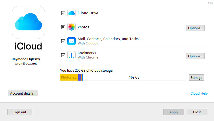 Win 10 Outlook iCloud Screen